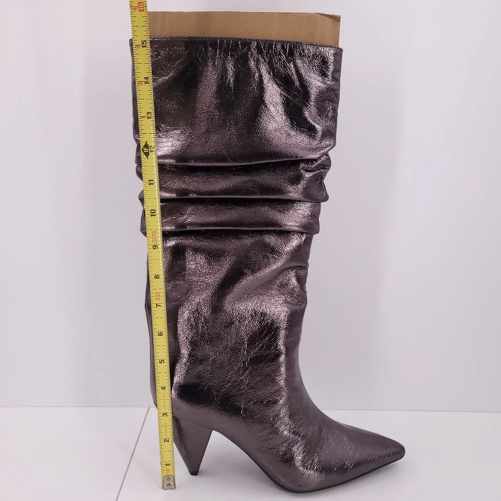 INC Diiannaa Silver Slouchy Knee-High Boots Cone Heel Pointy Toe Zipper Size 7.5